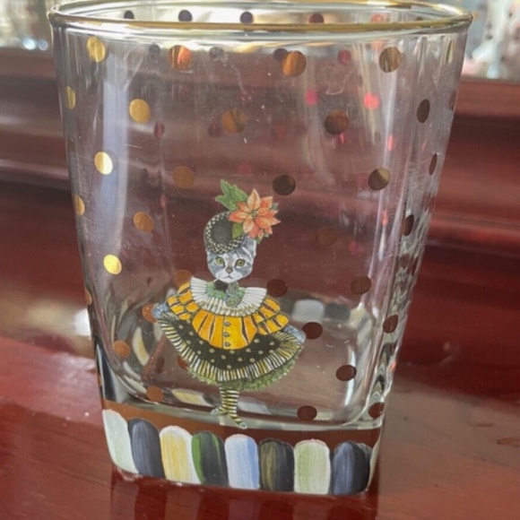 Vintage, MacKenzie-childs glass with rabbit, Fashioned Glass Tumbler - Picture 1 of 2